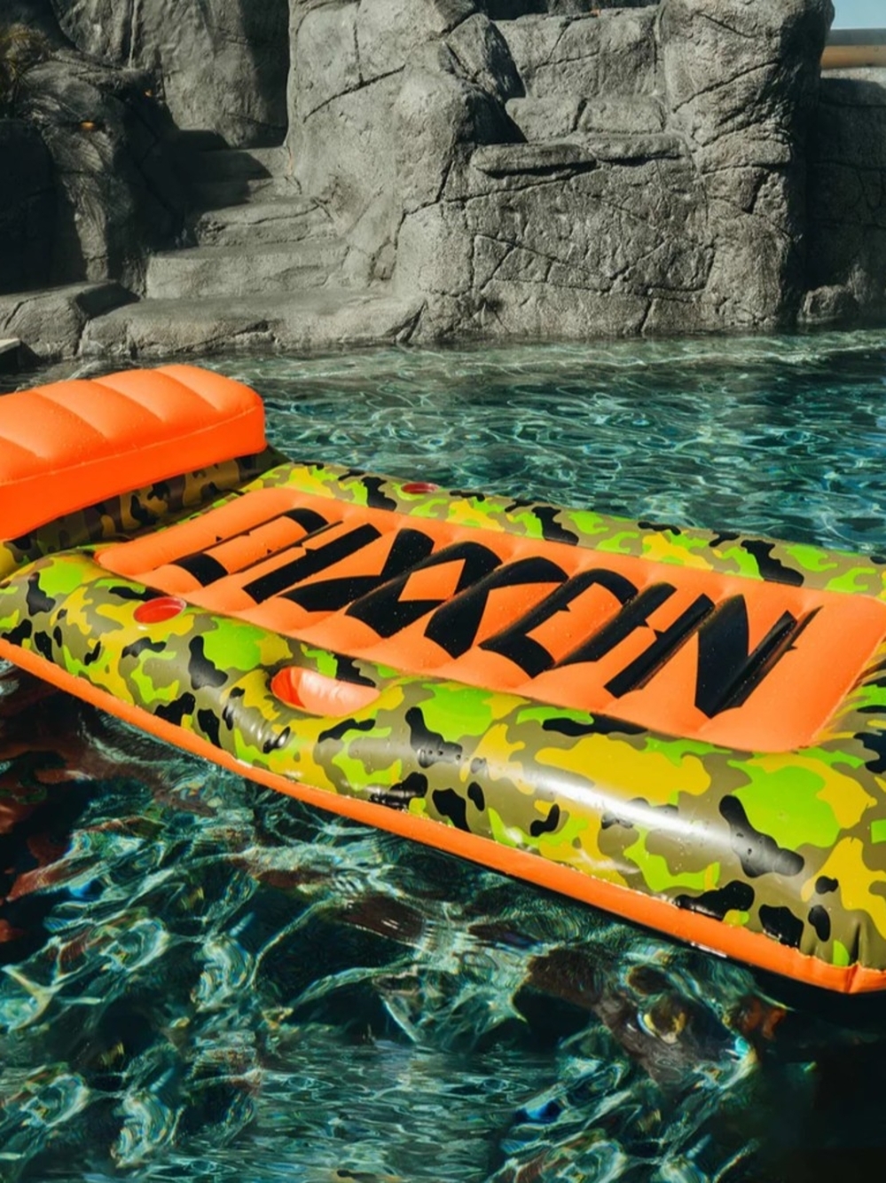 NWT DIXXON Orange & Green Camo Inflatable Pool Float